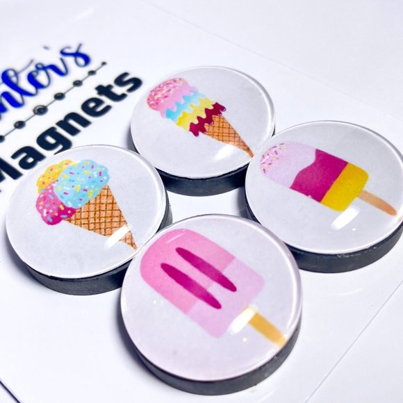 Set of 4 Magnets - Summertime Ice Cream Glass Refrigerator Kitchen Whiteboard - Picture 2 of 3
